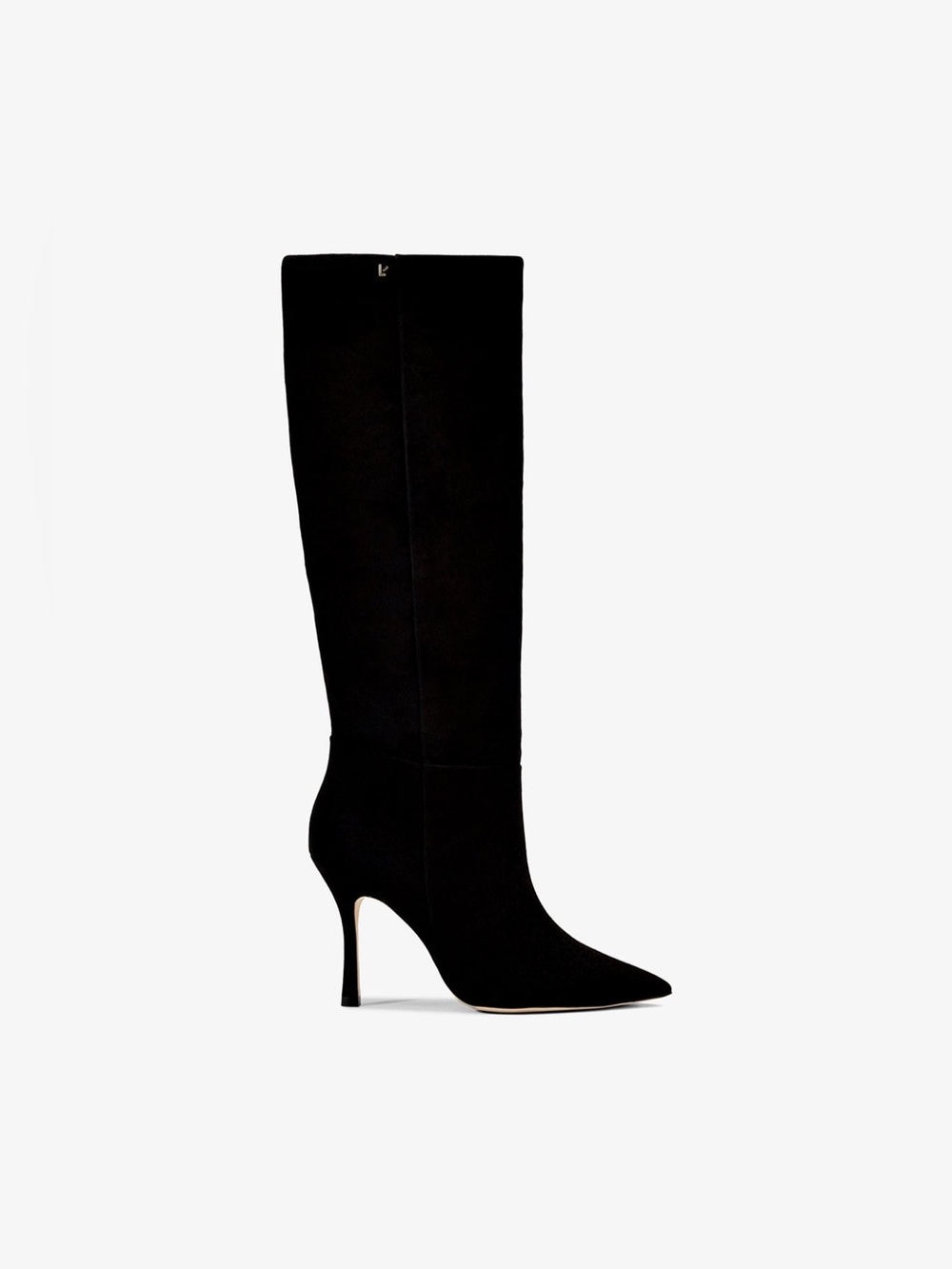Larraude Kate Black Suede Knee-High Pointed-Toe Stiletto Boots - Women